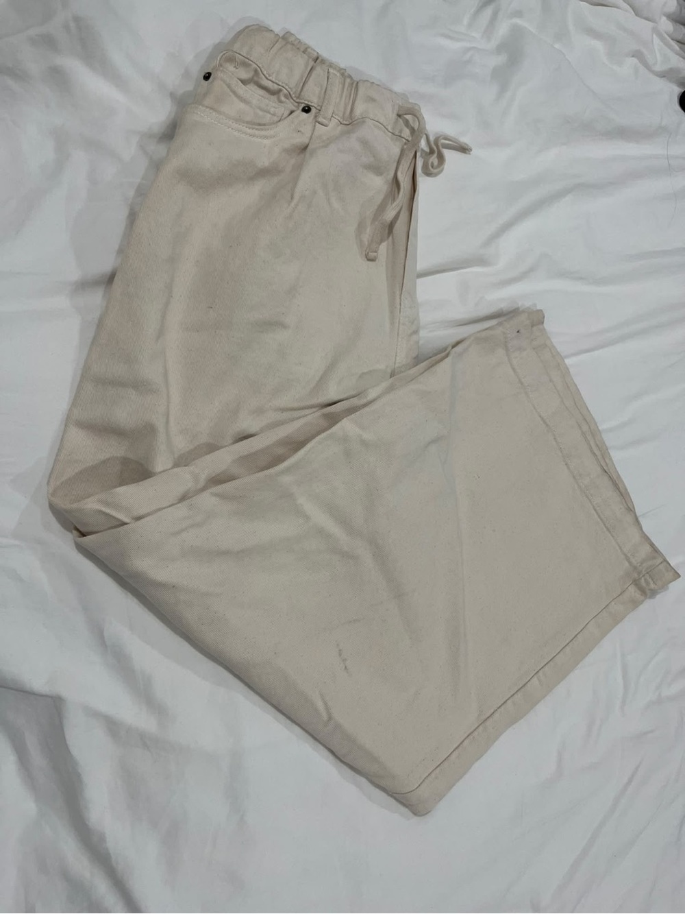 Zara womens Cream Drawstring linen Chinos size L
